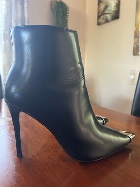 Black Leather Pointed Toe Stiletto Ankle Boot